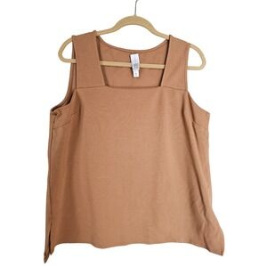 Marla Wynne Layers Square Neck Sleeveless Tank Top‎ Camel XL Stretch Shell  Boxy